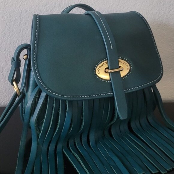 ROByNSAPI Dooney & Bourke RARE Teal  Fringe Leather Crossbody Shoulder Bag - Picture 3 of 12